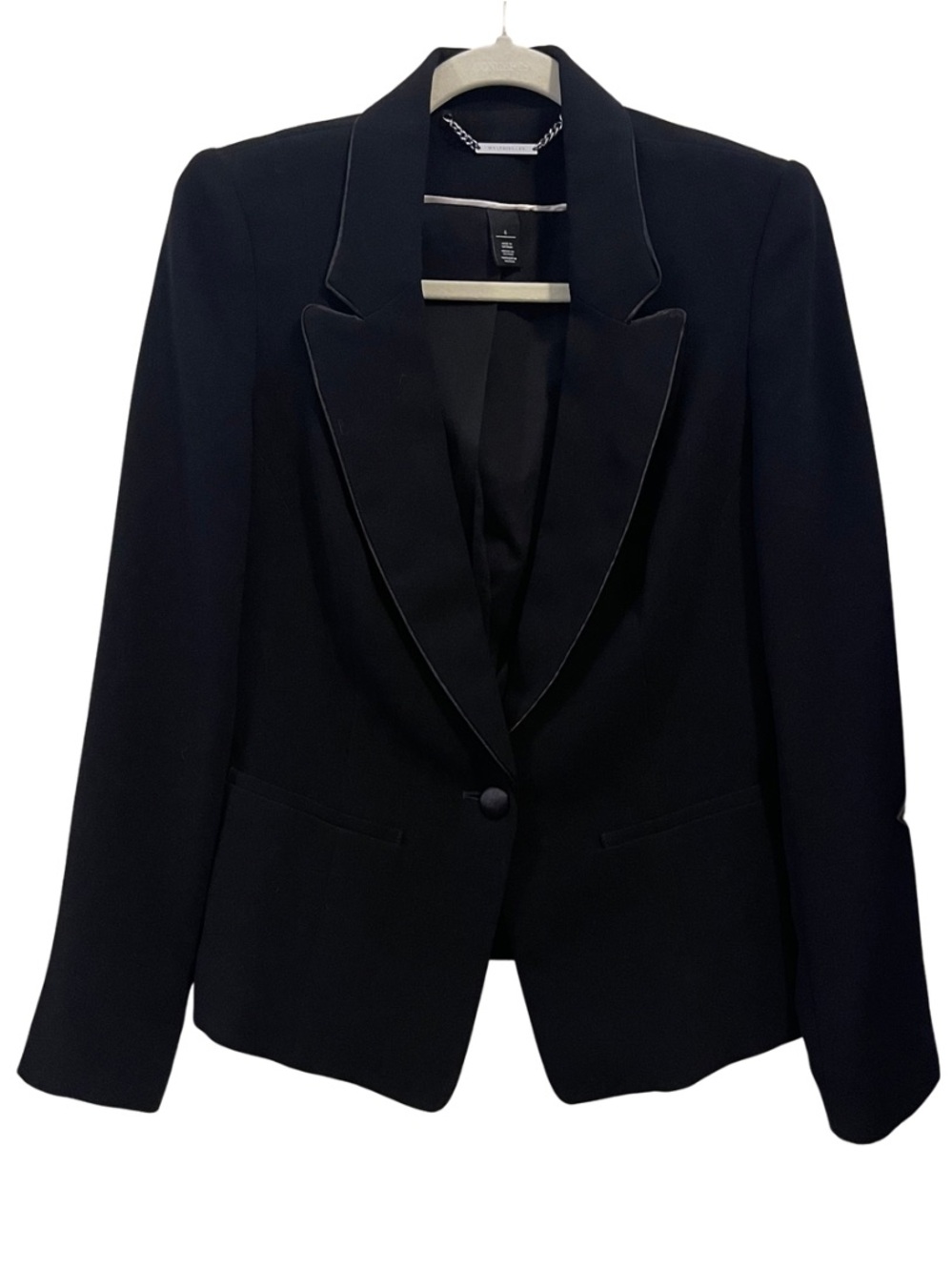 White House Black Market Satin-Trim Single-Button Blazer in Black